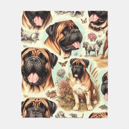 Vintag Bullmastiff Nahtlos Fleecedecke (Vorderseite)