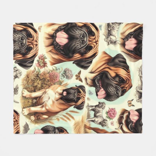 Vintag Bullmastiff Nahtlos Fleecedecke (Vorderseite (Horizontal))