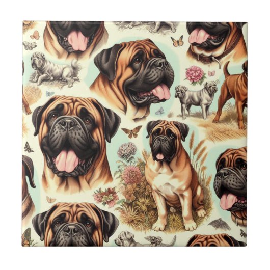 Vintag Bullmastiff Nahtlos Fliese (Vorderseite)