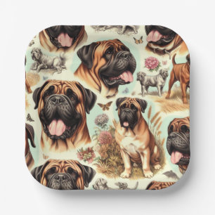 Vintag Bullmastiff Nahtlos Pappteller