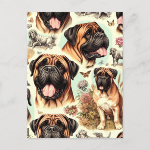 Vintag Bullmastiff Nahtlos Postkarte
