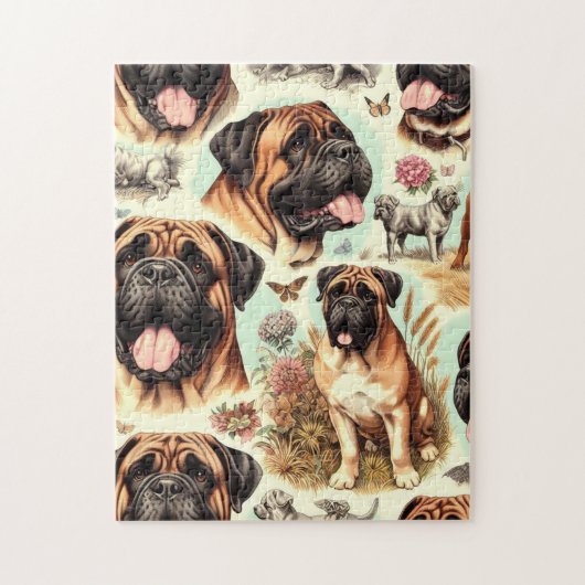 Vintag Bullmastiff Nahtlos Puzzle (Vertikal)