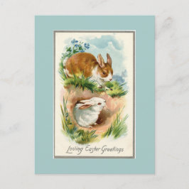Vintag Bunnies Love Osterblauer Postkarte