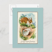 Vintag Bunnies Love Osterblauer Postkarte (Vorne/Hinten)