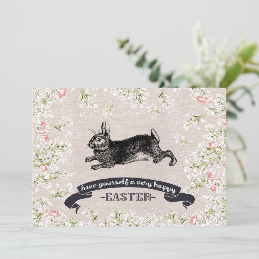 Vintag Bunny Custom Oaster Brunch Einladung (Stehend Vorderseite)