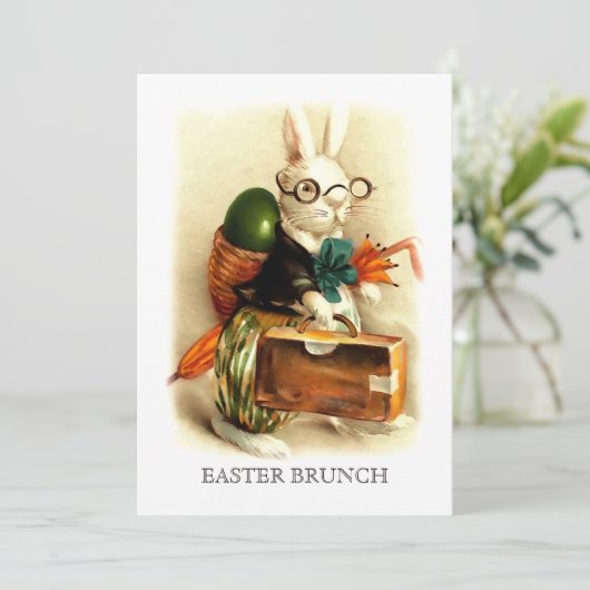Vintag Bunny Custom Oaster Brunch Einladung (Stehend Vorderseite)