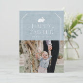 Vintag Bunny Oaster Foto Card - Blau Einladung (Stehend Vorderseite)