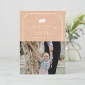 Vintag Bunny Oaster Foto Card - Orange Einladung (Stehend Vorderseite)