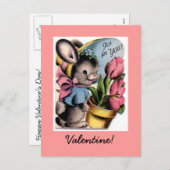 Vintag Bunny Valentine Postkarte (Vorne/Hinten)