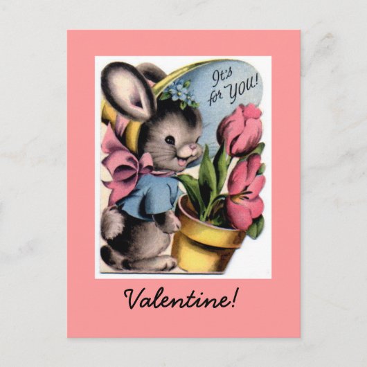 Vintag Bunny Valentine Postkarte (Vorderseite)