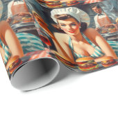 Vintag Burger GRILLEN Woman Geschenkpapier (Rolleneckpunkt)