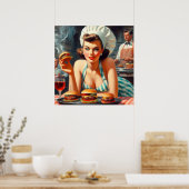 Vintag Burger GRILLEN Woman Poster (Küche)