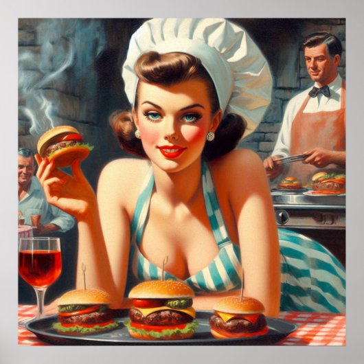 Vintag Burger GRILLEN Woman Poster (Vorne)