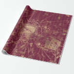 Vintag Burgund Red und Gold Reiseplan Geschenkpapier<br><div class="desc">Paris Vintag grunge bordeauxroten und goldene Karte grafisches Verpackungspapier.</div>