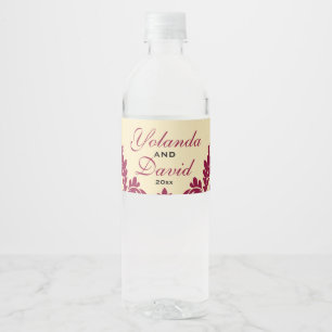 Vintag Burgundy Damask Wasserflaschenetikett