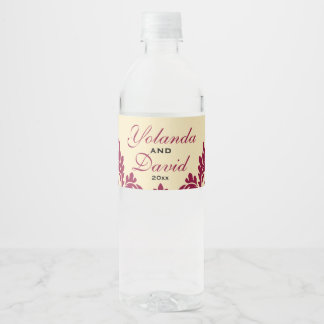 Vintag Burgundy Damask Wasserflaschenetikett