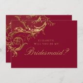Vintag Burgundy Gold Damasky Script Bridesmaid Einladung