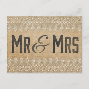 Vintag Burlap Mr & Mrs Postcard Postkarte