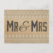 Vintag Burlap Mr & Mrs Postcard Postkarte (Vorderseite)