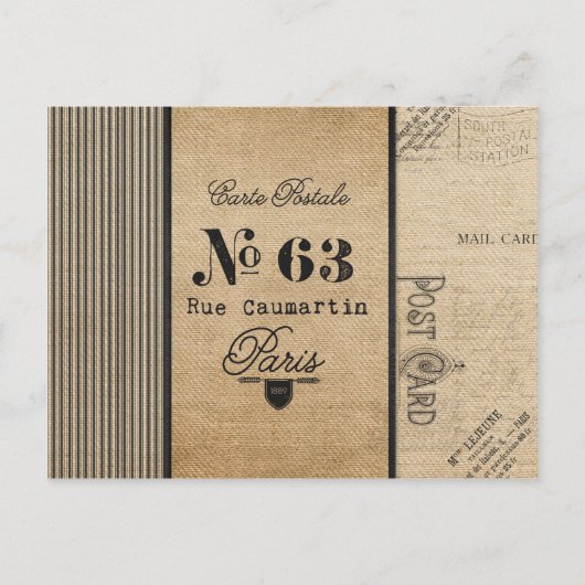 Vintag Burlap Stylish French Paris Postkarte (Vorderseite)