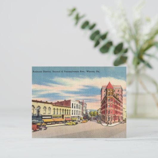 Vintag Business District, Warren Pennsylvania Postkarte (Stehend Vorderseite)