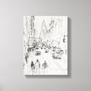 Vintag Busy City Street - Städtische Illustration Leinwanddruck