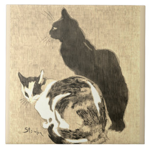 Vintag Calico Cat & Black Cat Art Nouveau Fliese