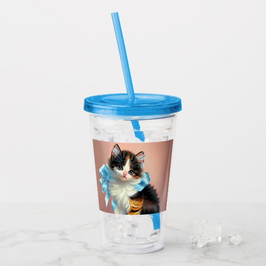 Vintag Calico Kitten Illustration Acryltrinkbecher (Vorderseite Ice)