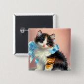 Vintag Calico Kitten Illustration Button (Vorne & Hinten)
