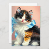 Vintag Calico Kitten Illustration Einladung (Vorne/Hinten)