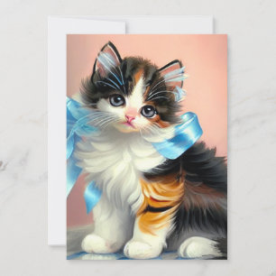 Vintag Calico Kitten Illustration Einladung