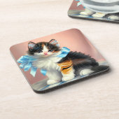 Vintag Calico Kitten Illustration Getränkeuntersetzer (Linke Seite)
