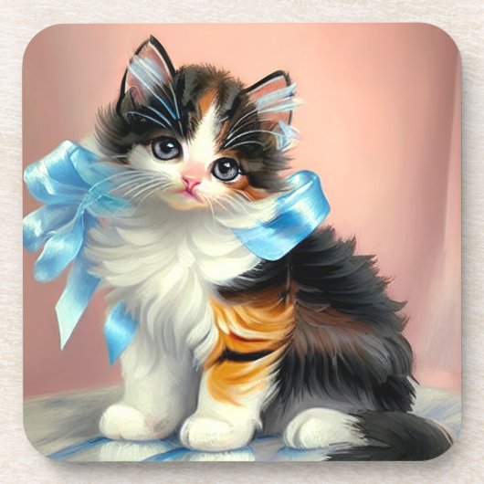 Vintag Calico Kitten Illustration Getränkeuntersetzer (Vorderseite)