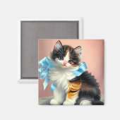 Vintag Calico Kitten Illustration Magnet (Vorderseite/Rückseite)