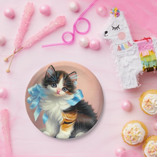 Vintag Calico Kitten Illustration Pappteller (Party)