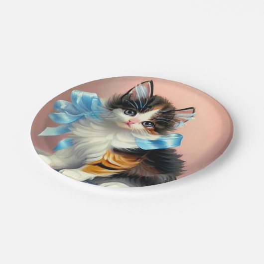Vintag Calico Kitten Illustration Pappteller (Schrägansicht)