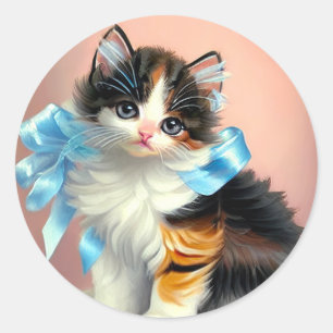 Vintag Calico Kitten Illustration Runder Aufkleber