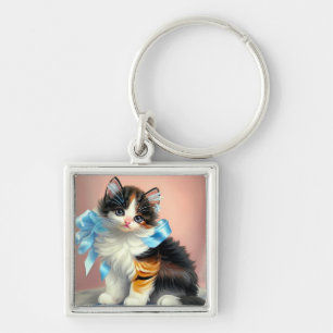 Vintag Calico Kitten Illustration Schlüsselanhänger