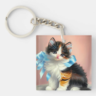 Vintag Calico Kitten Illustration Schlüsselanhänger