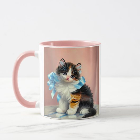 Vintag Calico Kitten Illustration Tasse (Links)