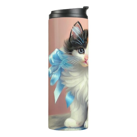 Vintag Calico Kitten Illustration Thermosbecher (Nach links gedreht)