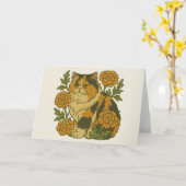 Vintag Calico Kitty Cat Marigold Blume Karte (Gelbe Blume)