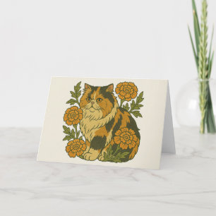 Vintag Calico Kitty Cat Marigold Blume Karte