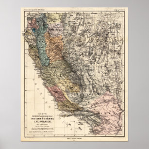 Vintag California Historic Map USA Poster