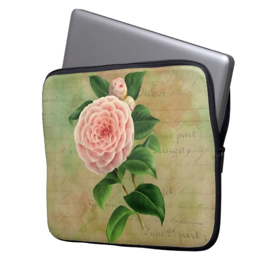 Vintag Camellia, Französisch botanisch Laptopschutzhülle (Vorderseite Links)