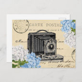 Vintag Camera Blue Blume Französische Postkarte (Vorne/Hinten)