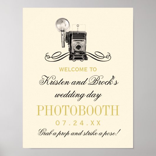 Vintag Camera Gold Wedding Fotobooth Sign Poster (Vorne)