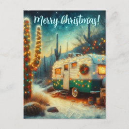 Vintag Camper Saguaro Cactus Christmas Desert Postkarte