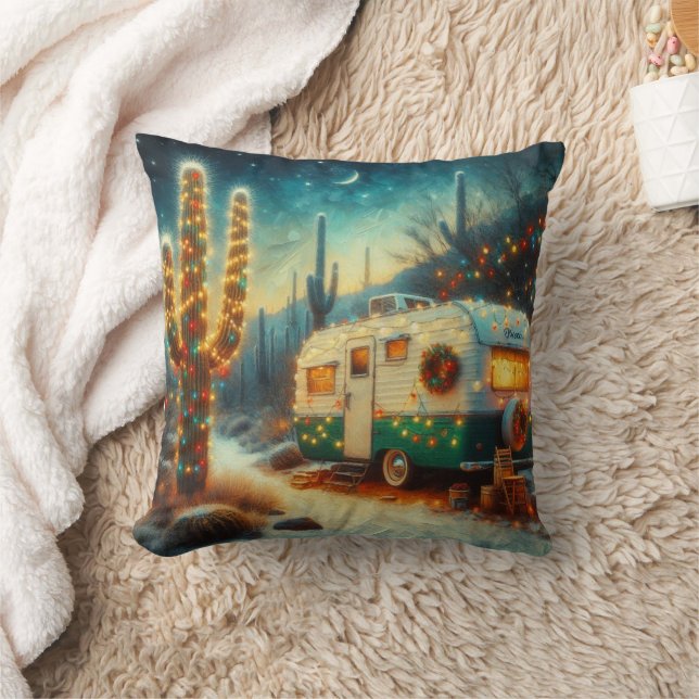 Vintag Camper Weihnachtswüste Saguaro Cactus Kissen (Decke)
