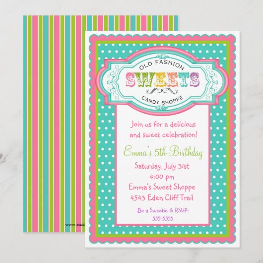 Vintag Candy Parlor Geburtstag Einladungen (Vorne/Hinten)